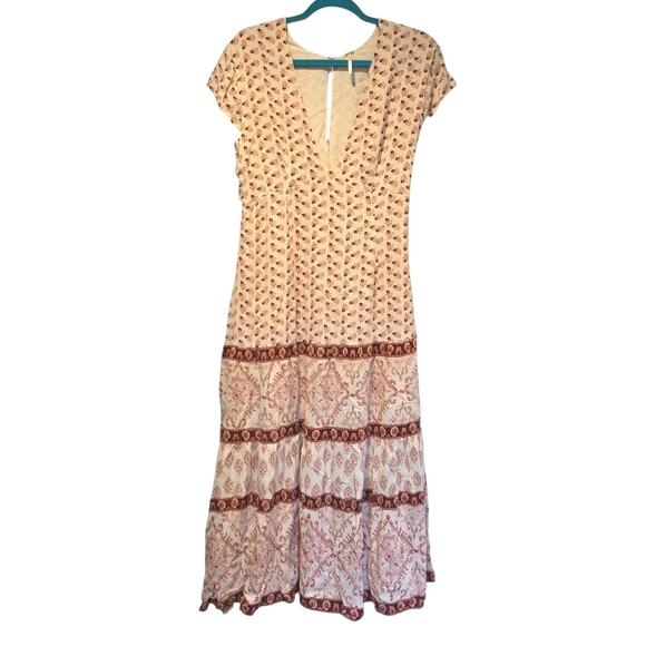 Free People Bella Notte Midi Dress Pink Combo, Boho Cottagecore Prairie | 6 EUC - Picture 2 of 13